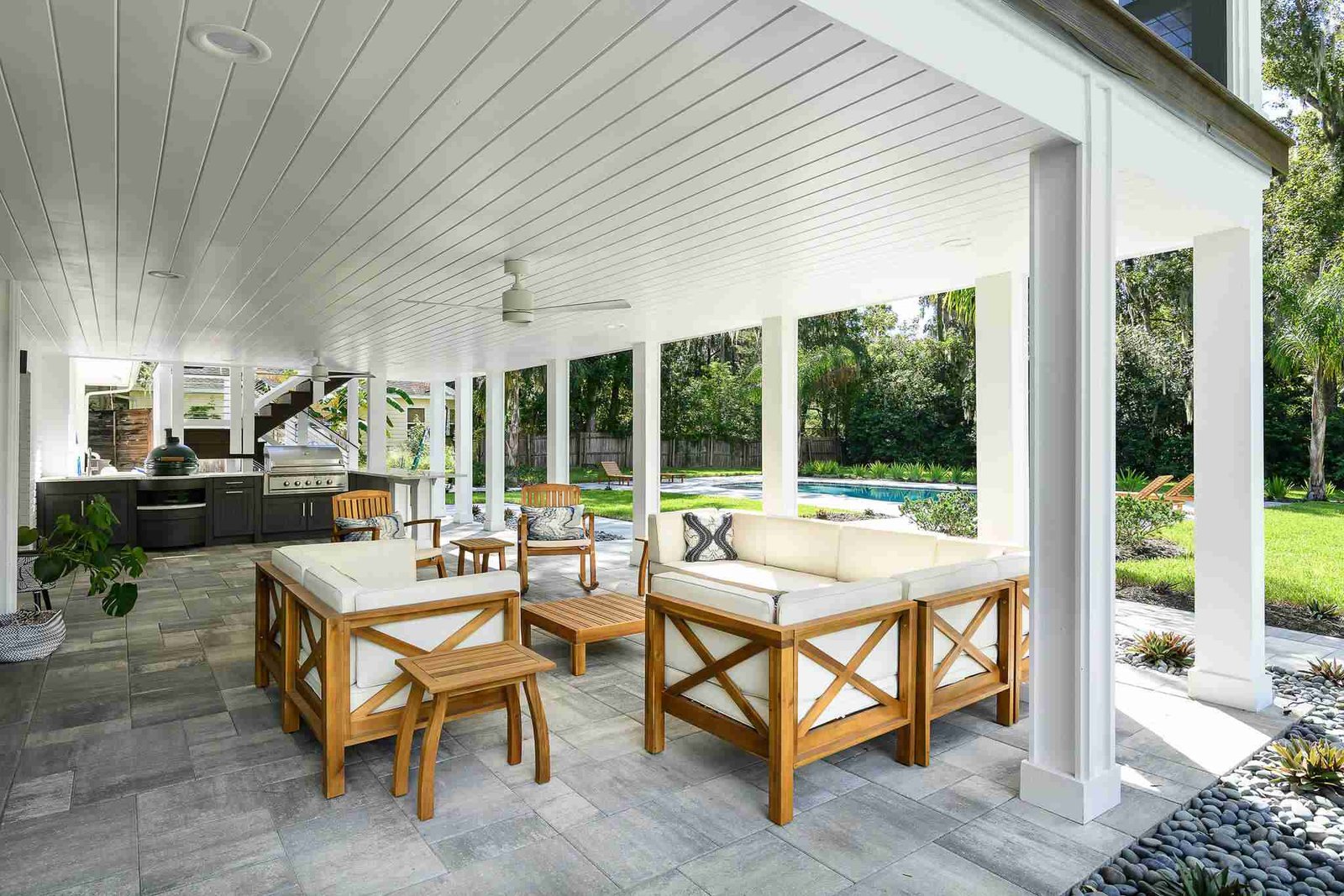 Residential patio with multiple paver sections