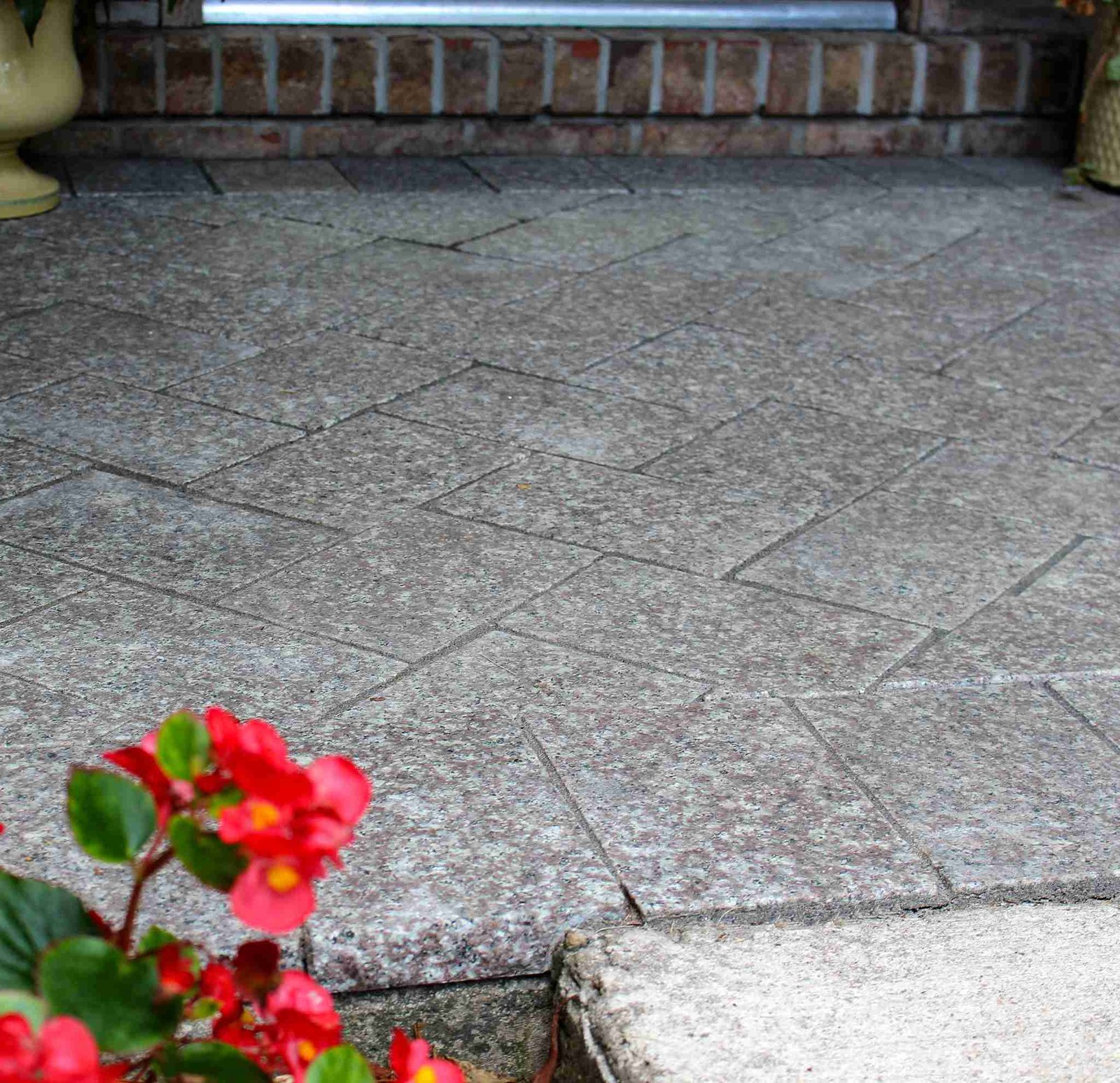 Herringbone paver walkway detail at front entry